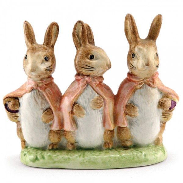 Flopsy Mopsy and Cottontail Gold Oval Beatrix Potter Figurine