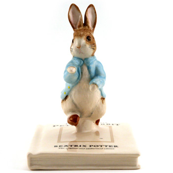 Peter on His Book - Beatrix Potter Figurine
