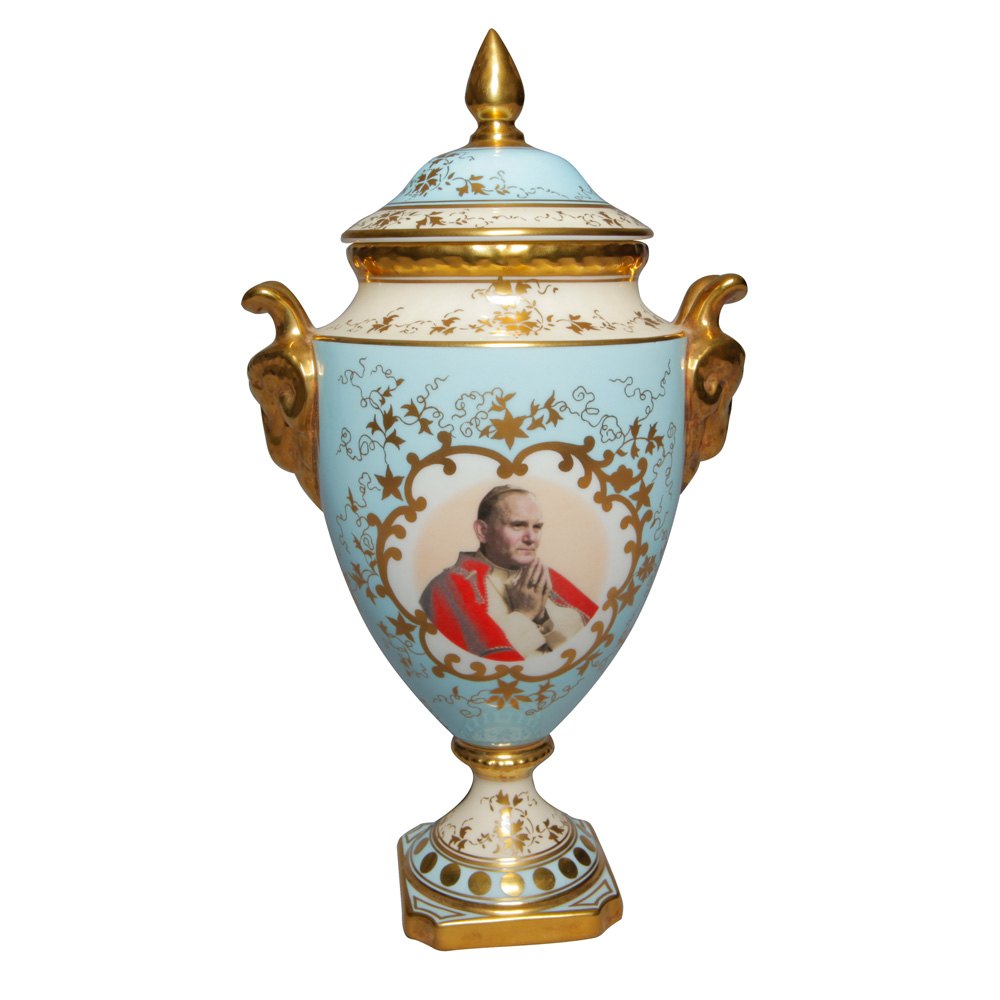 Hand Painted Lidded Pedestal Vase - Pope John Paul II - Coalport Decor