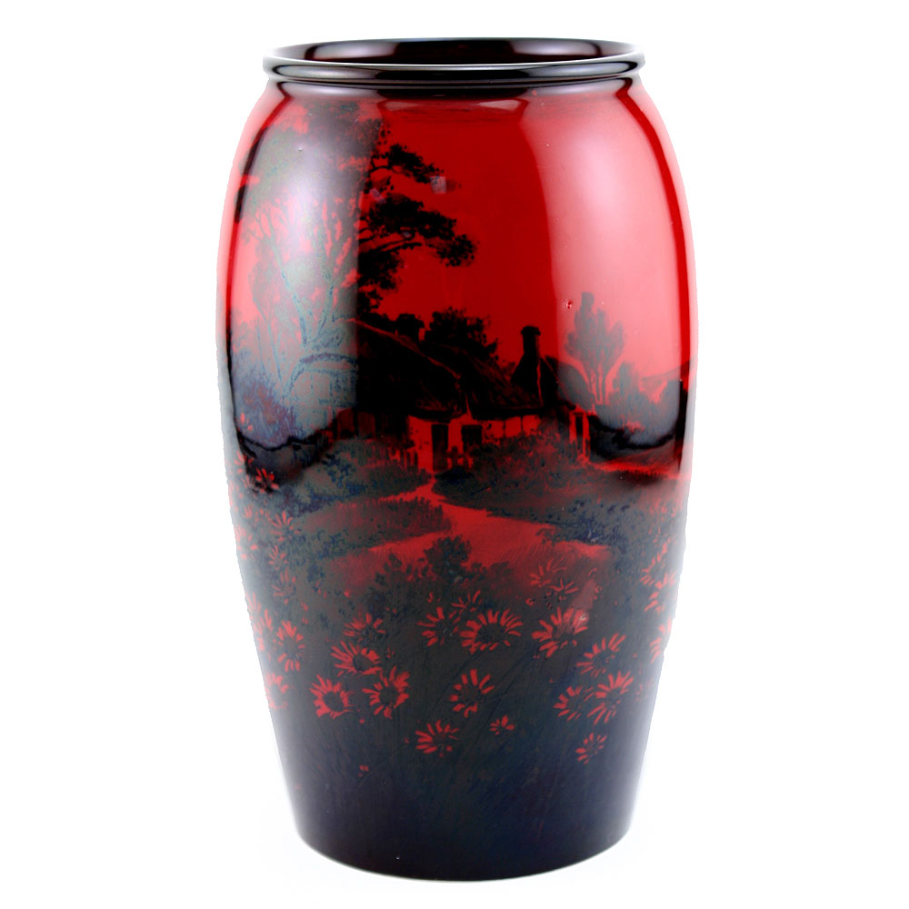 Vase with Country Scene 8_25H - Royal Doulton Flambe