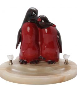 Flamb Penguin Pair HN133 on base (with silver pen holders) - Royal Doulton Flambe