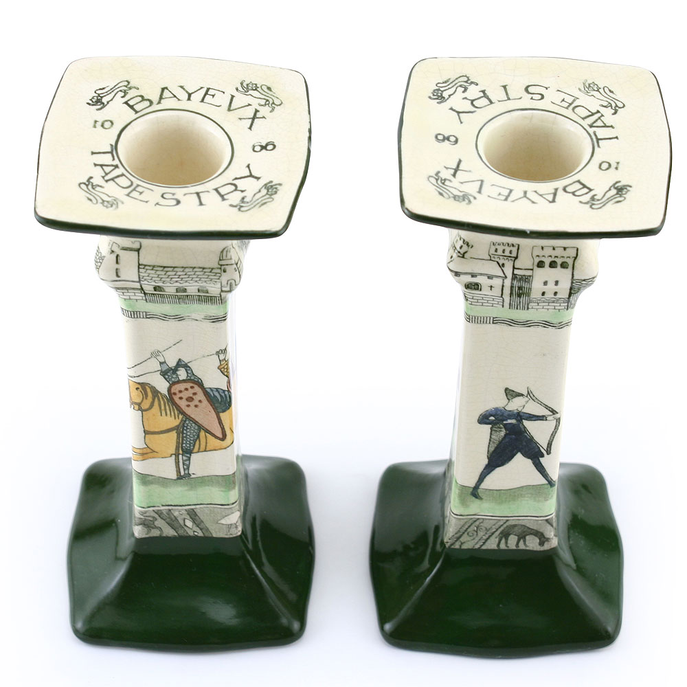 Bayeaux Tapestry Candlestick Pair, square - Royal Doulton Seriesware