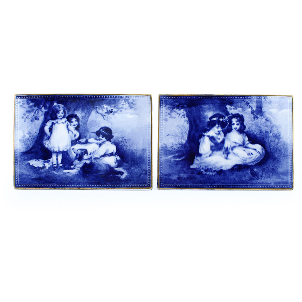 Blue Children Plaque Vase Pair - Royal Doulton Seriesware