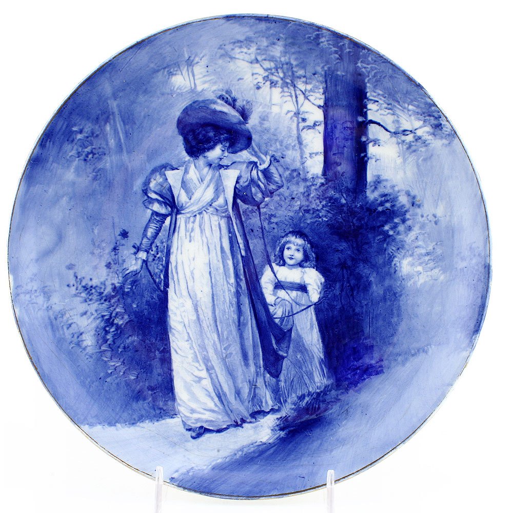 Blue Children Plate, Woman with Child Trailing - Royal Doulton Seriesware
