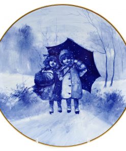 Blue Children Plate, Girls Under Umbrella - Royal Doulton Seriesware