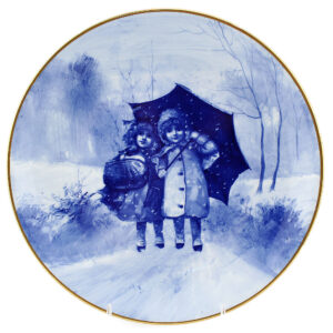 Blue Children Plate, Girls Under Umbrella - Royal Doulton Seriesware