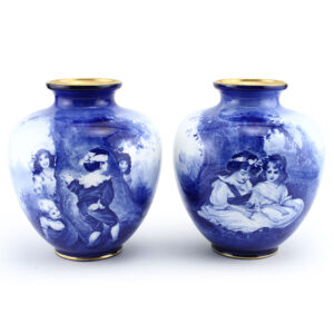Blue Children Vase Pair, Children Under Tree - Royal Doulton Seriesware