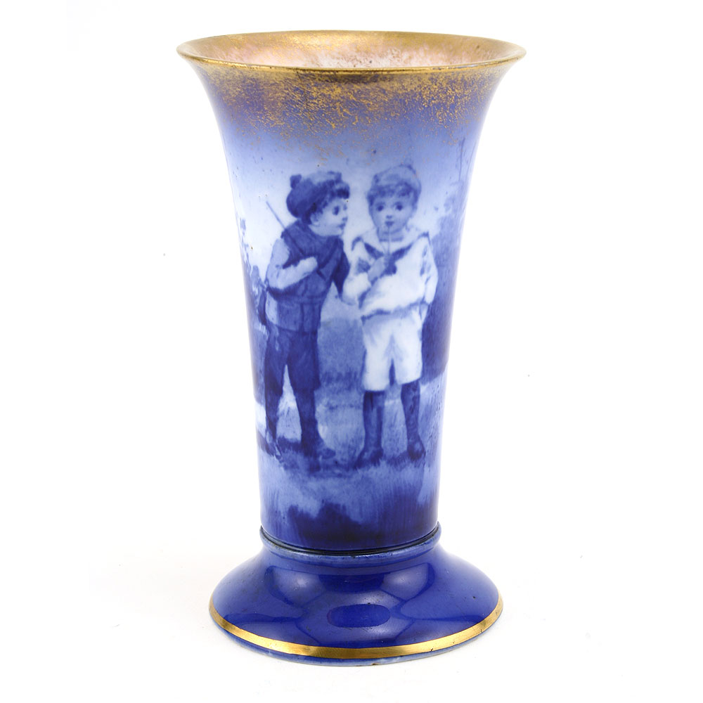 Blue Children Vase (Scene of Two Boys) - Royal Doulton Seriesware