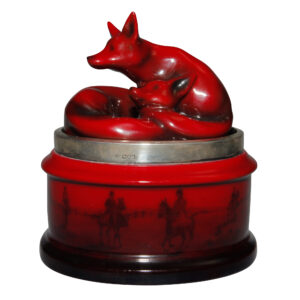 Flambé Fox Tobacco Jar with Silver Rim - Royal Doulton Flambe