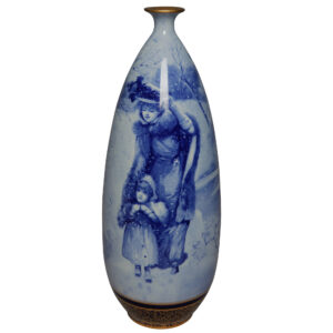 Blue Children Vase Scene of Woman and child in the snow - Royal Doulton Seriesware