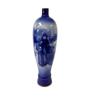 Blue Children Vase Winter scene of woman with basket - Royal Doulton Seriesware