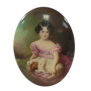 Hand Painted Plaque of Woman with Dog by Leslie Johnson - Royal Doulton