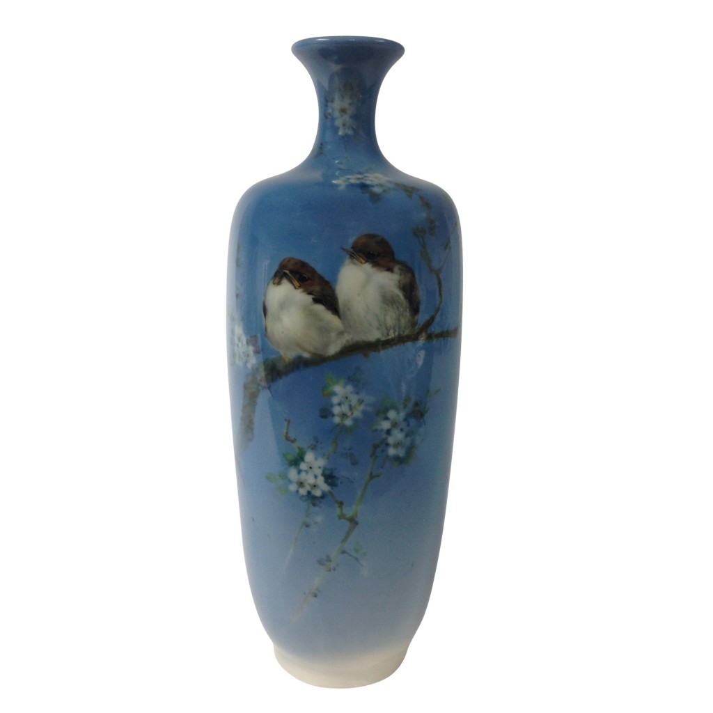 Titanian Vase Scene of two birds on branch "Young Whitethroats" - Royal Doulton