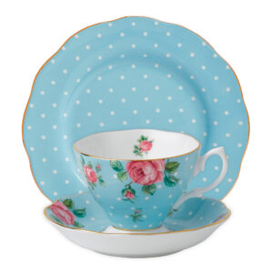 Polka Blue 3pc Set (Includes: Teacup, Saucer and Plate)