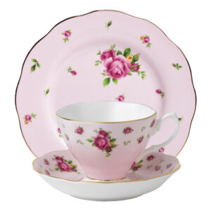 (Pink) 3pc Set (Includes: Teacup, Saucer and Plate)