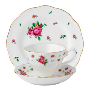 New Country Roses (White) 3pc Set (Includes: Teacup, Saucer and Plate)
