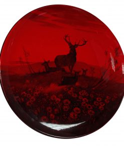 Flambe Charger - Scene of Buck with three Deer Standing in Field of Flowers - Royal Doulton Animal