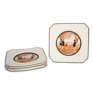 Seriesware "Surfing" 7pc. Sandwich Set - Scene of bathers at the waterside (Set includes one tray and six small plates) - Royal Doulton Seriesware