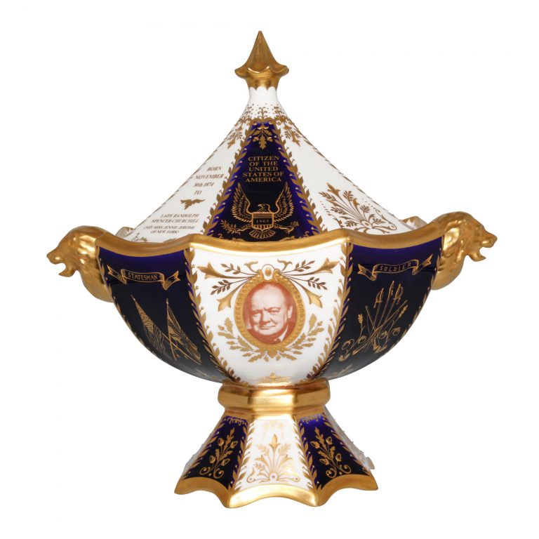 Winston Churchill Lidded Presentation Bowl with Double Handles (Gold Lions) - Abbeydale China