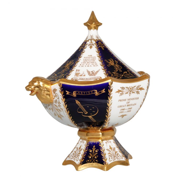 Winston Churchill Lidded Presentation Bowl with Double Handles (Gold Lions) - Abbeydale China