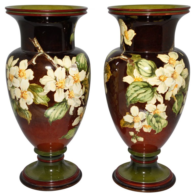 Faience Vase Pair BG Thatcher - Doulton Lambeth Stoneware