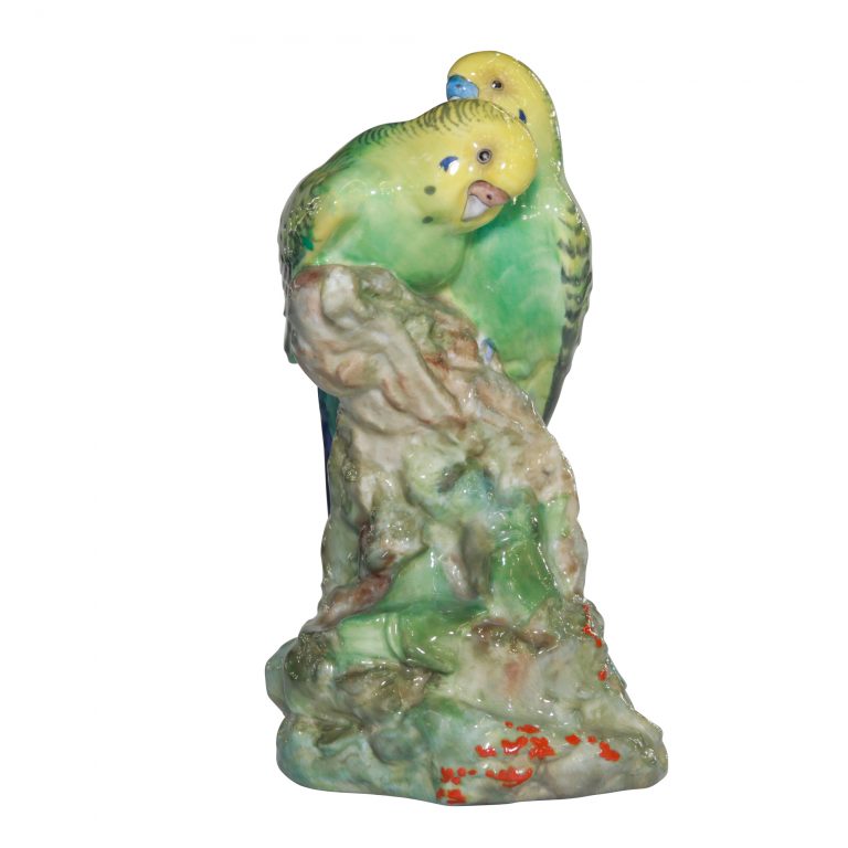 Budgeriagar birds on tree stum HN2547 - Royal Doulton Animal