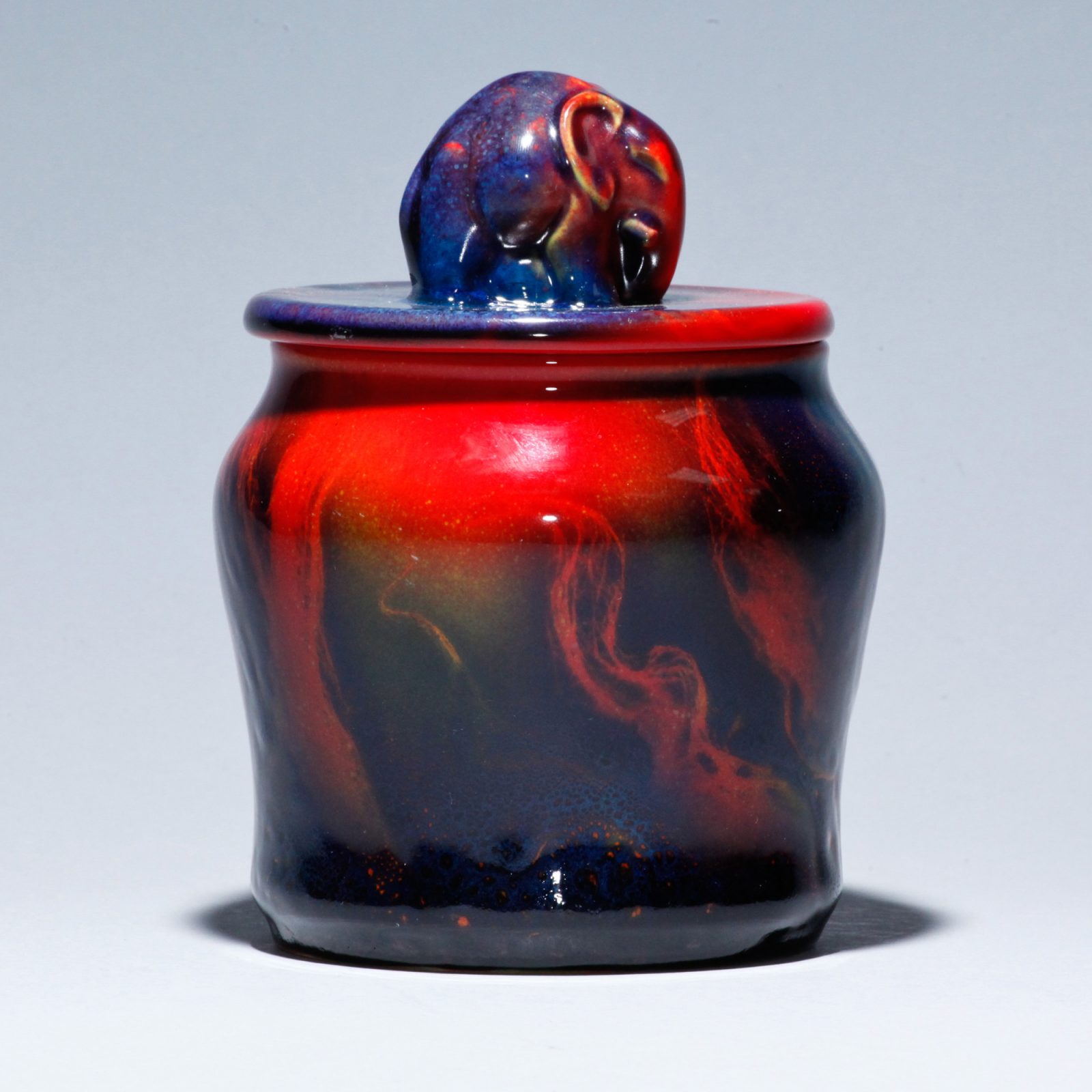 Sung Flambe Tobacco Jar with Elephant Finial Royal Doulton Seaway