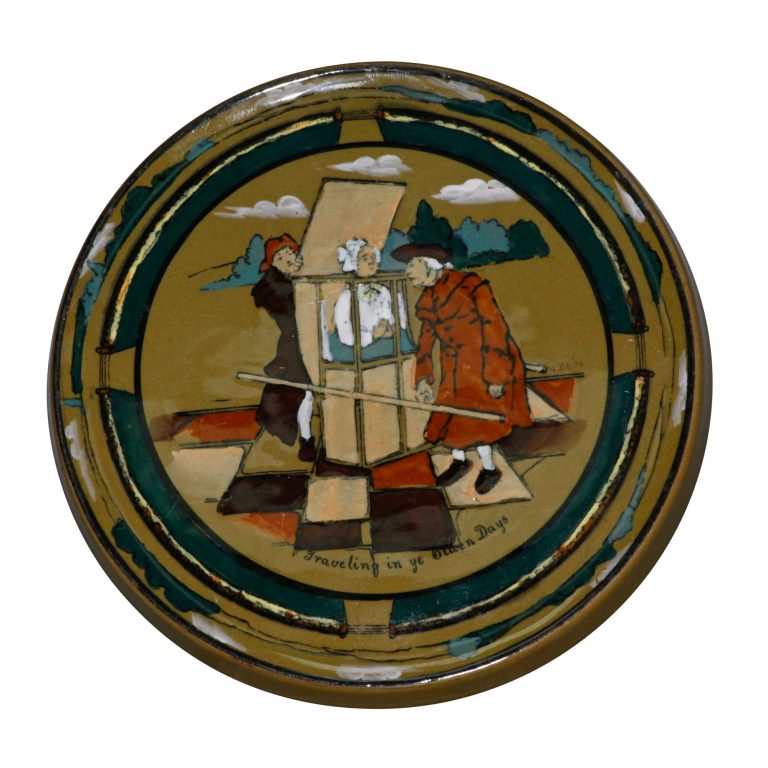 Travel Tile "Traveling in ye Olden Days" - Buffalo Pottery Deldare Ware
