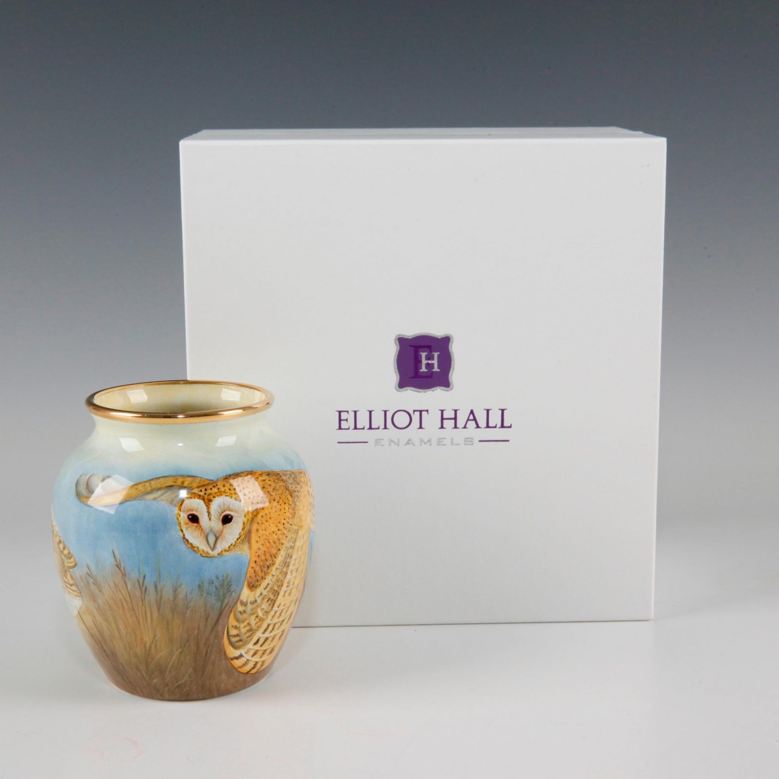 Elliot Hall Enamel Vase Barn Owls