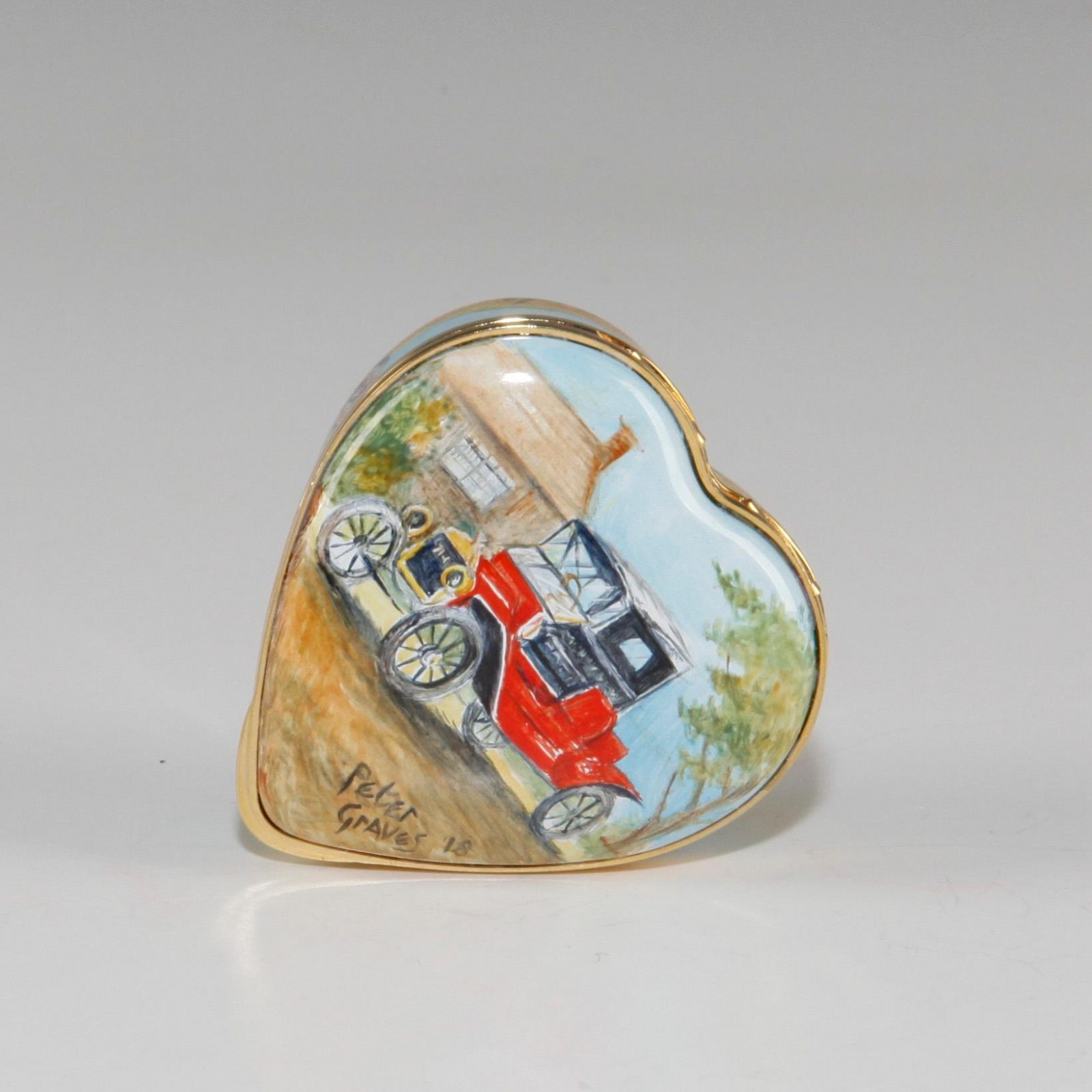 Elliot Hall Enamel Heart Box Model T Ford Automobiles