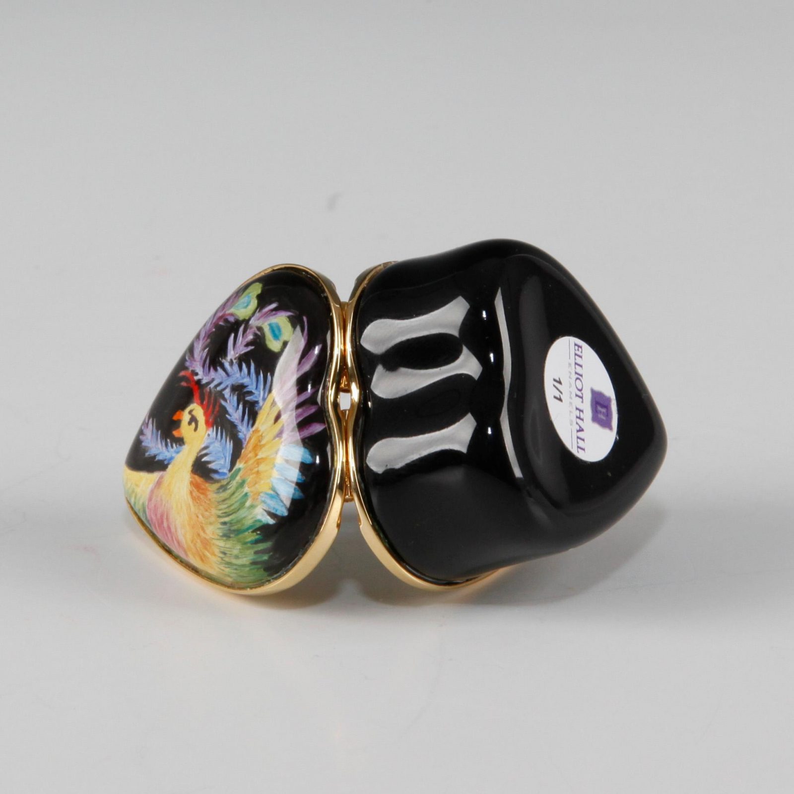 Elliot Hall Enamel Heart Box Oriental Bird Phoenix