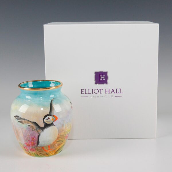 Elliot Hall Enamel Vase Puffins