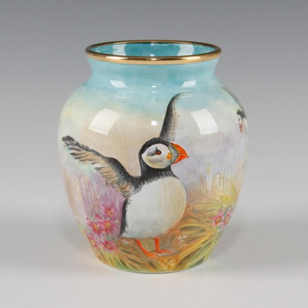 Elliot Hall Enamel Vase Puffins