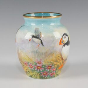 Elliot Hall Enamel Vase Puffins