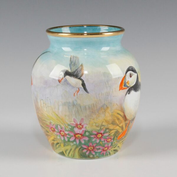 Elliot Hall Enamel Vase Puffins