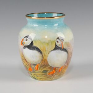 Elliot Hall Enamel Vase Puffins