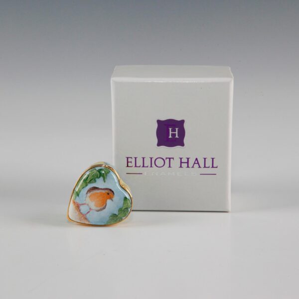 Elliot Hall Enamel Heart Box Robin Bird