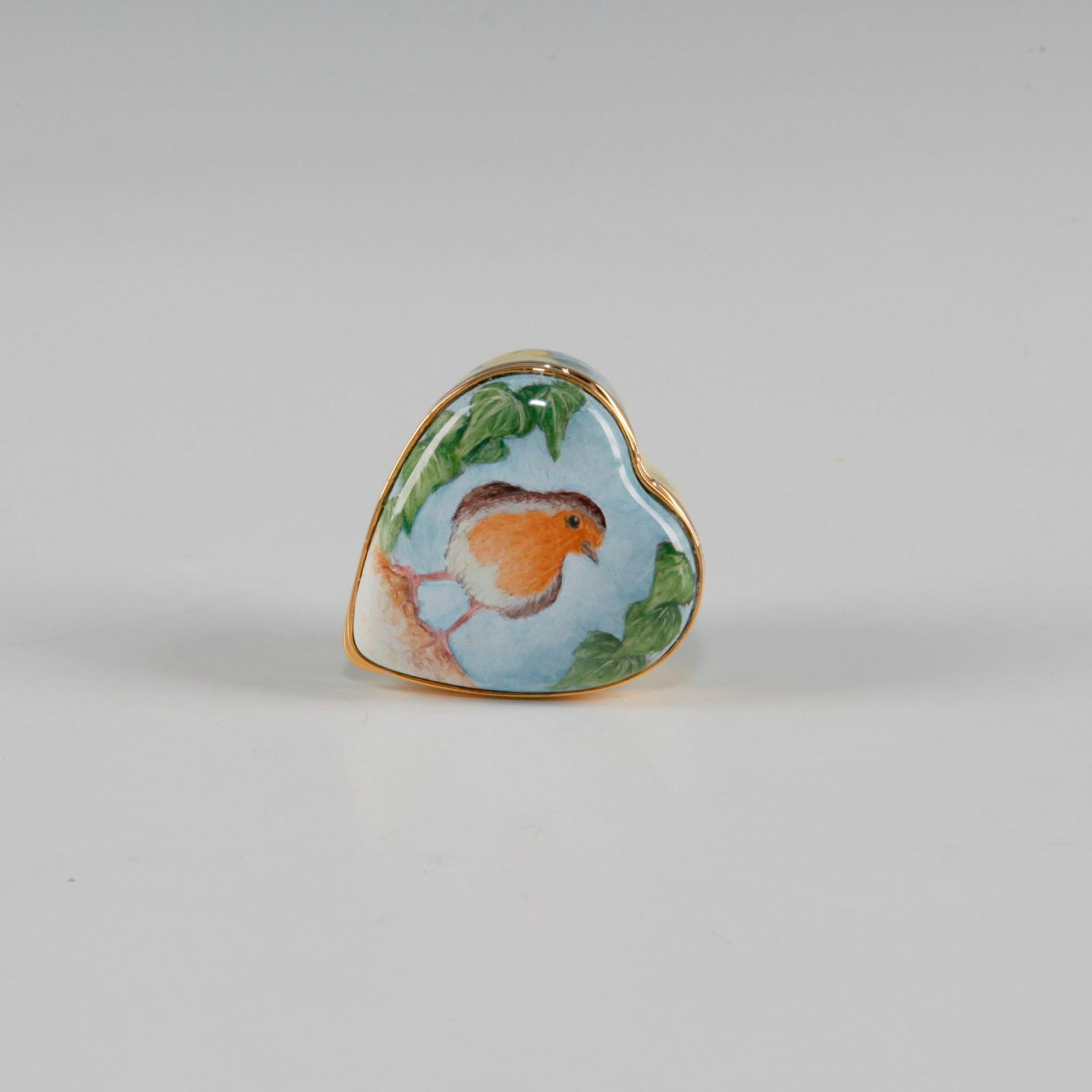 Elliot Hall Enamel Heart Box Robin Bird