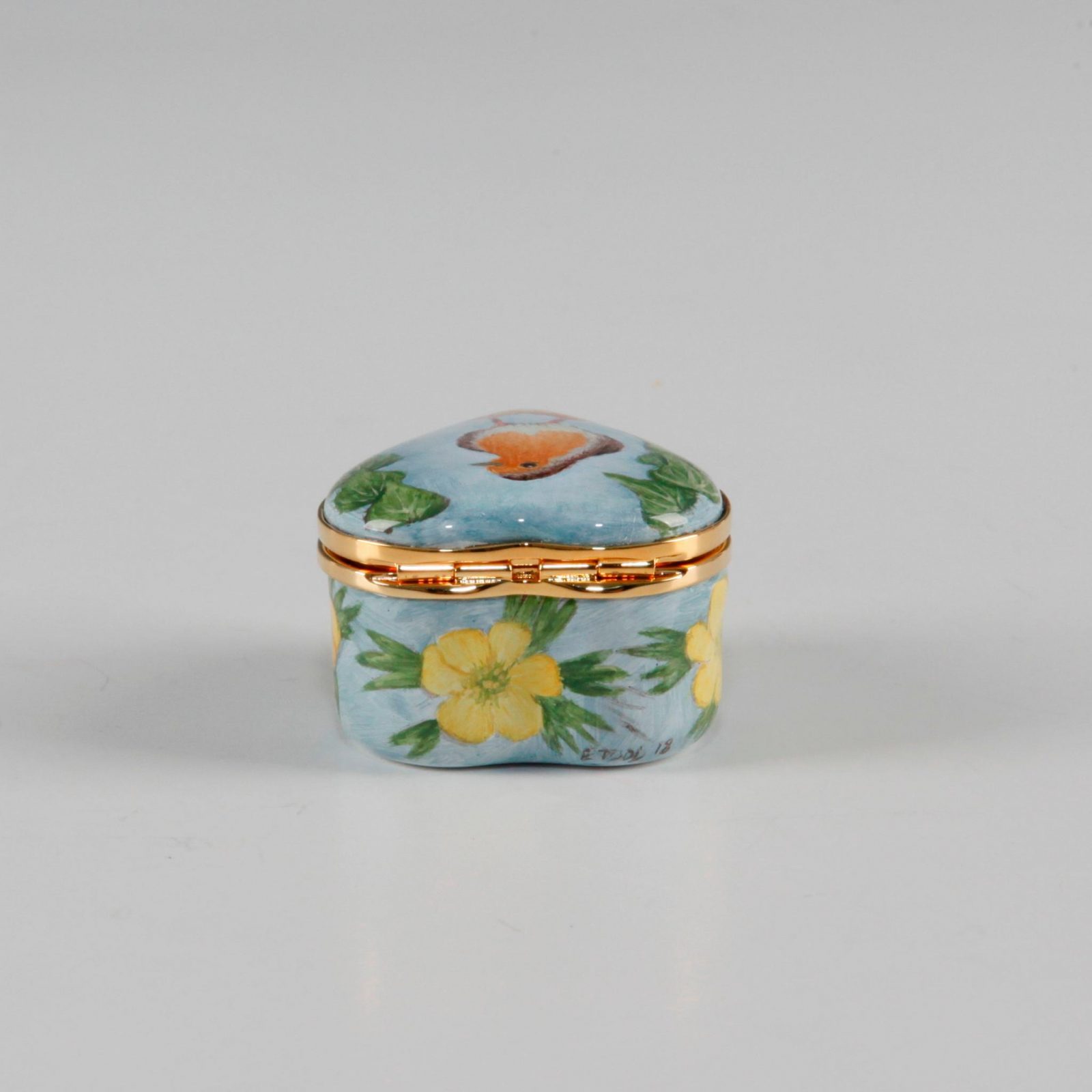 Elliot Hall Enamel Heart Box Robin Bird
